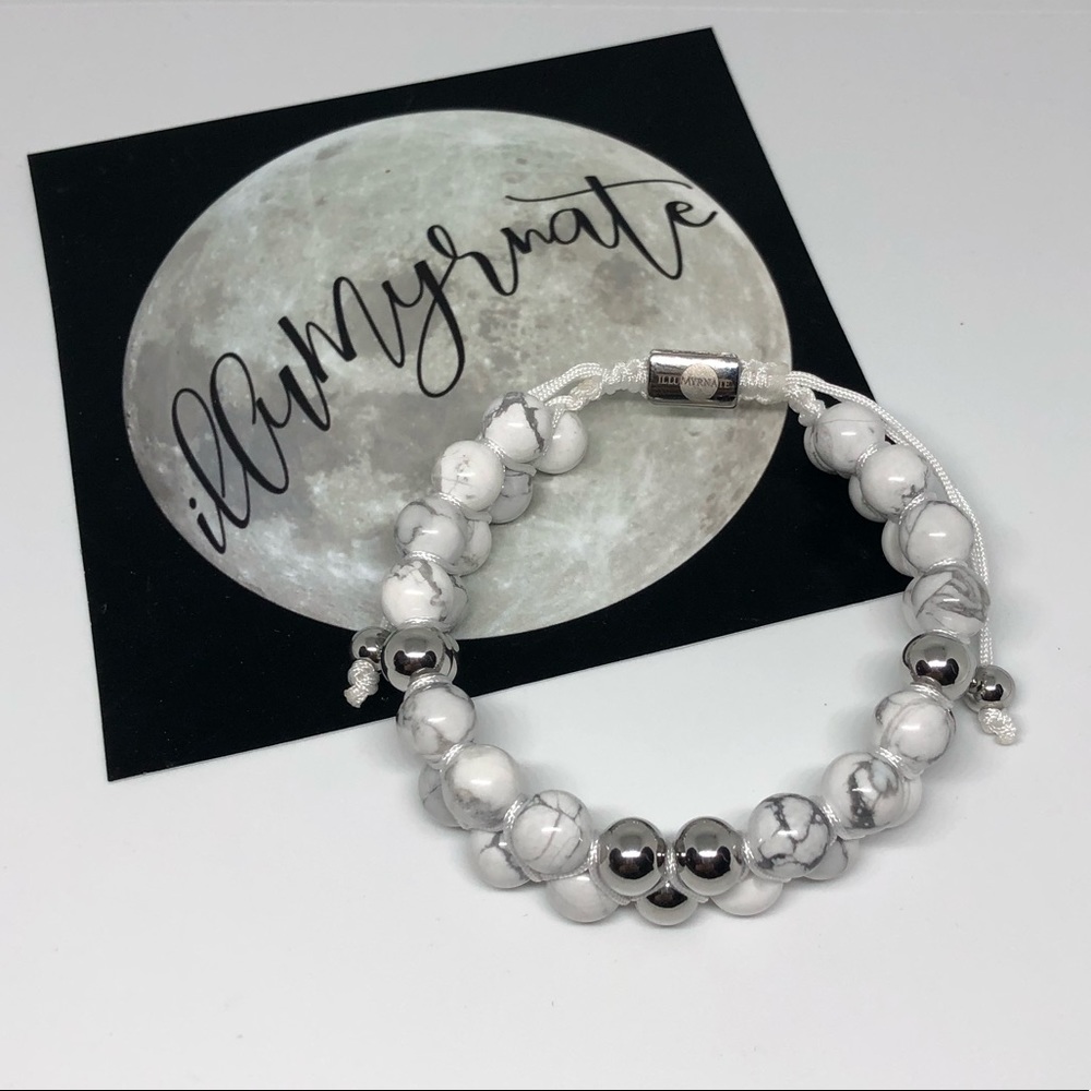 Natural Howlite & Silver Stainless Steel Bracelet